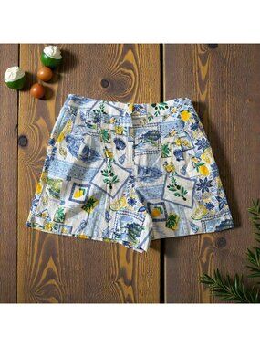 J CREW La Dolce Vita Lemon Print High Waist Shorts Size 10